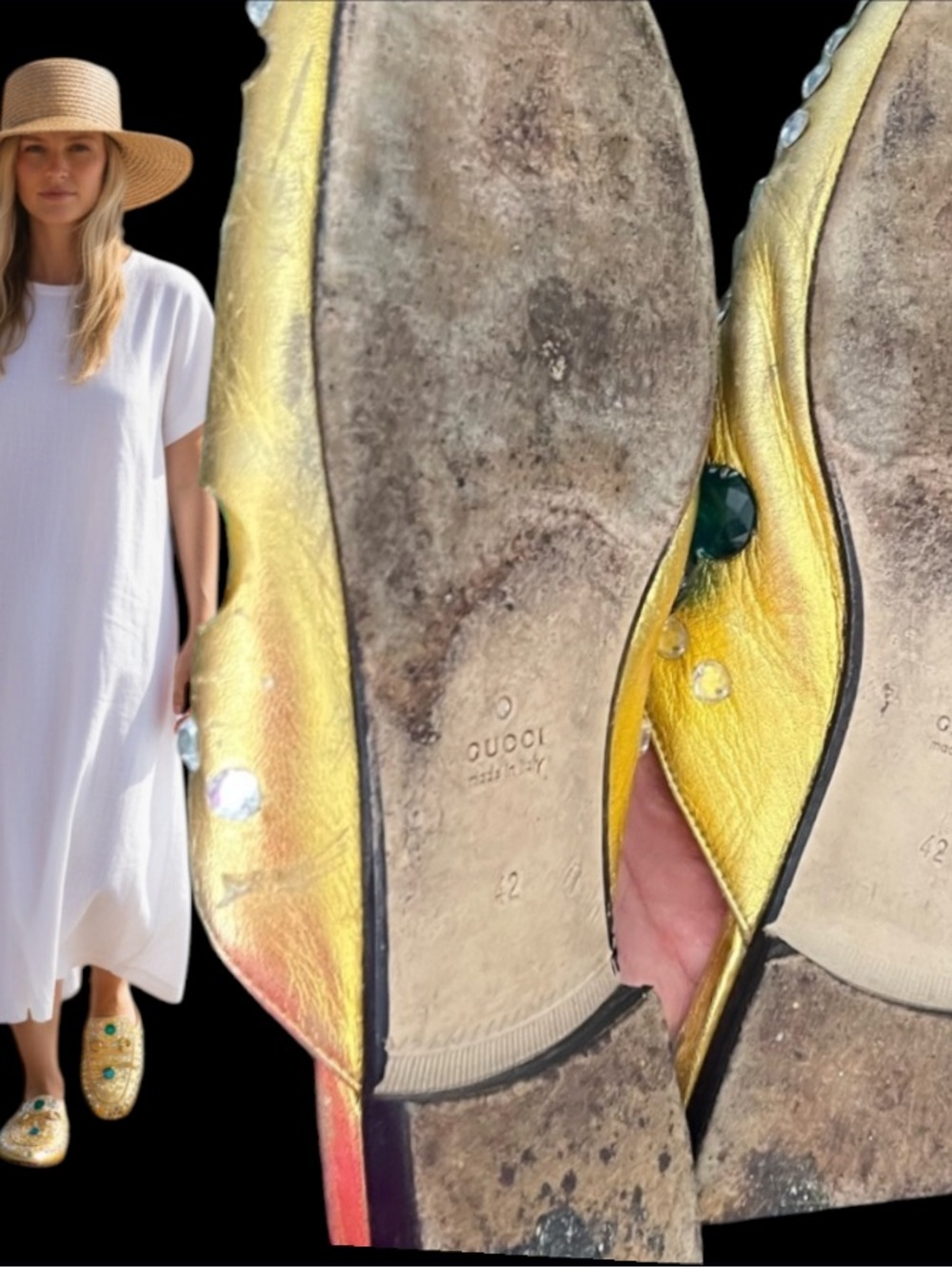 Gucci Gold Metallic Gem Slides - Picture 3 of 5